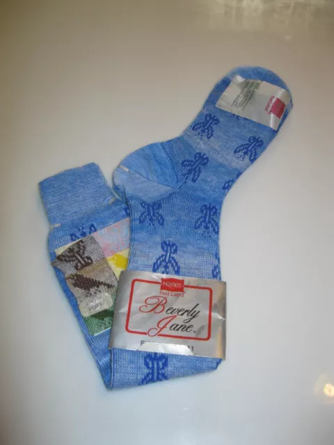 Vintage Hanes Red Label Beverly jane Socks Blue Butterfly 9-11 NOS