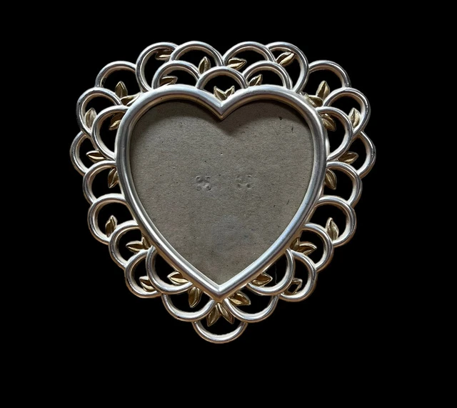 Elsa L Gold And Silver Toned Vintage Heart Shapped Small Picture Frame 1996