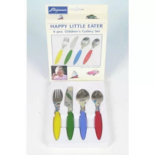 Childrens Coloured 4pc Cutlery Set (Stainless Steel) Kids Cutlery Set 4pc Set