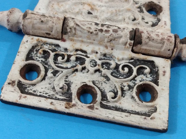 Two 1877 Victorian Antique Cast Iron Ornate Steeple-Tipped Door Hinges 3"x3.5" 7