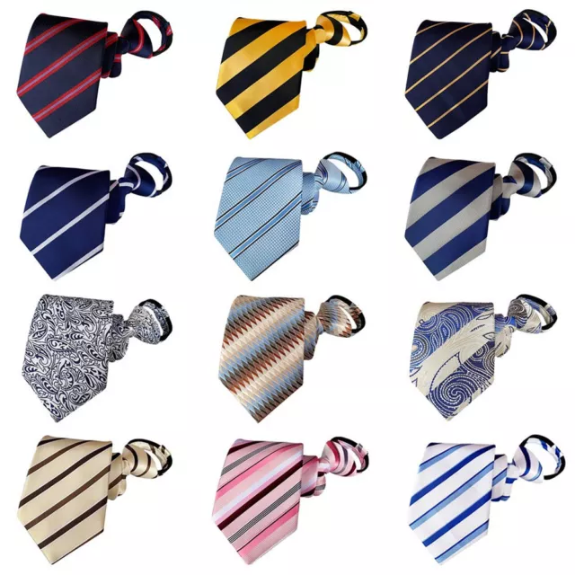 Men's 8cm Wide Zipper Neck Tie Striped Paisley Pattern Pre-tied Zip Necktie
