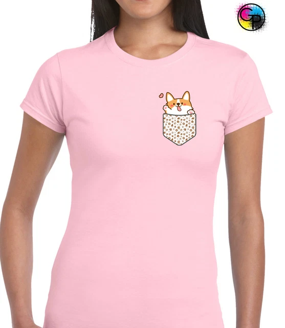Kawaii Dog Pocket Ladies T Shirt Cute Harajuku Cartoon Womens