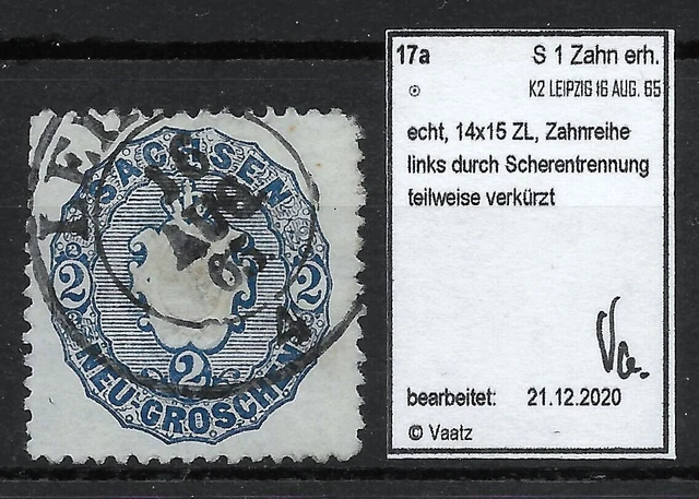 SACHSEN 1863; MiNr. 17a ; 2 Ngr.; BPP geprüft; K2 LEIPZIG 2