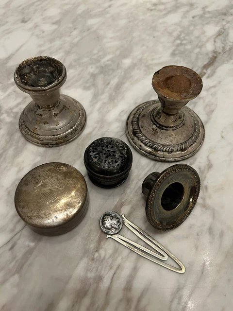 sterling silver scrap lot candle sticks box coin bookmark