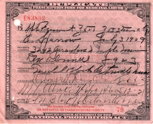 Old 1929 Prohibition Whiskey Prescription Doctor Pharmacy Bar Minnesota MN