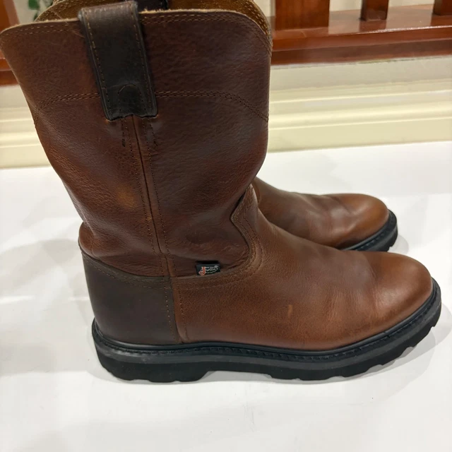 JUSTIN MENS WK4905 Brown Leather Pull On Western Work Boots Size 8.5M £ ...
