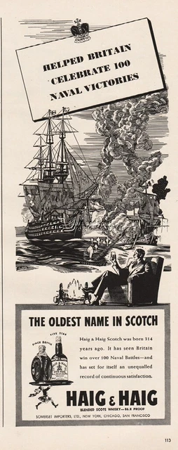 1942 Haig & Haig Scotch Helped Britain Celebrate 100 Naval Victories Print Ad