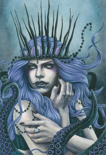 Gothic Fantasy Art PRINT Sea Witch Tentacles Cecaelia Ursula Teal Purple Crown