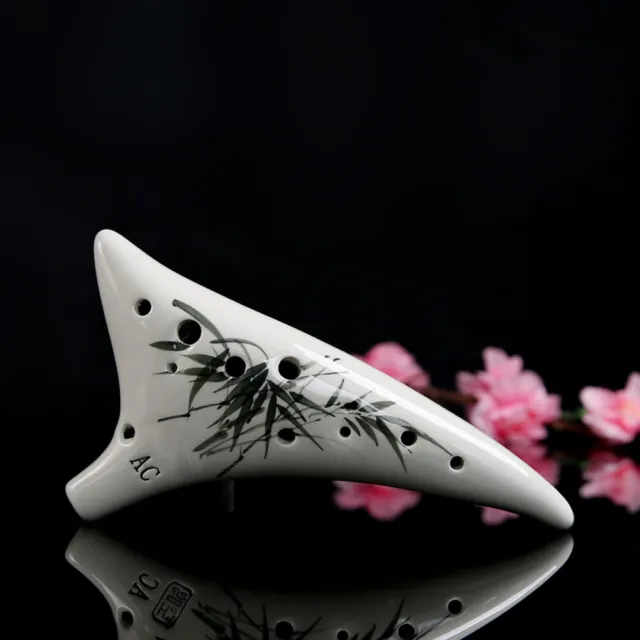 12 Holes Warped-tail Ceramic Ocarina Alto C Hand Painted Musical Instrument R0Z9