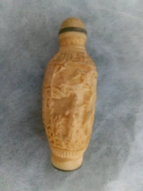 An Antique Chinese Carved Cinnabar Snuff Bottle, Hand Decorated