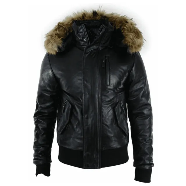 Bomber Jacket With Fur Hood Flight Jacket Mens With Hood Mens Black Aviator