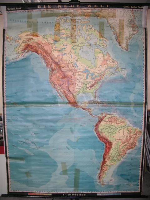 Schulwandkarte map Neue Welt New World Amerika America 1942 GJP 10Mio 153x208cm