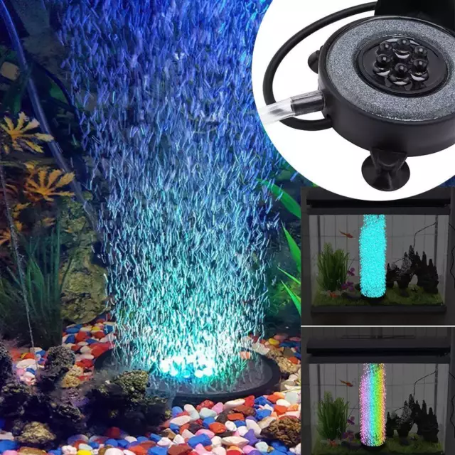 LED Aquarium RGB Fish Tank Air Stone Disk Light Bubbler 5050SMD Color Changing