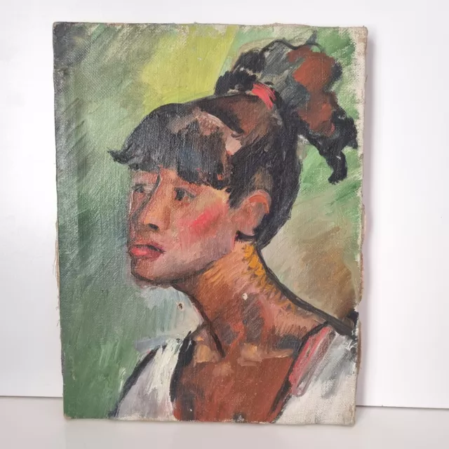 Young woman portrait, oil on canvas painting, Georgia, c 50s