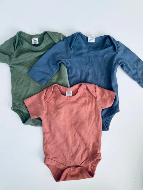 Lot of 3 Colored Organics Bodysuits 0-3 Organic Cotton Pink Gray Green