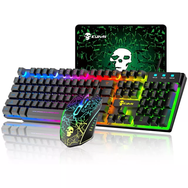 AU Wired Gaming Keyboard And Mouse Set RGB Backlit For PC PS4 Xbox Mechanical