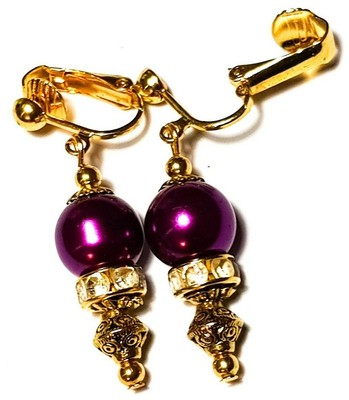 CHIC Corti Oro Viola Perla Orecchini Vetro Perlina Pendenti Vintage Retrò Chic Stile 