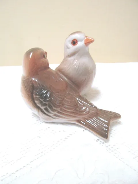 Porcelain Sparrow Love Birds Sitting Together Figurine