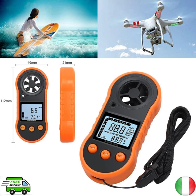 Anemometro Digitale Palmare Misuratore di Velocità LCD Portatile Professionale