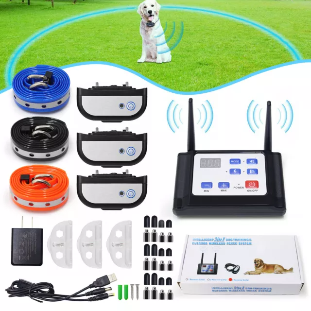 Wireless Electric Dog Fence Pet Containment System Shock Collar For 1/2/3 Dogs