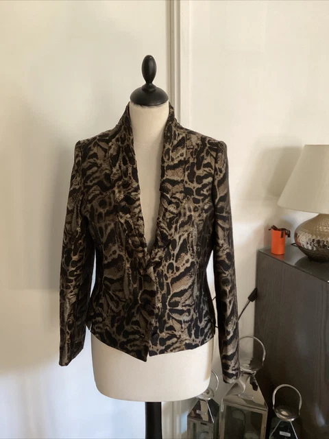 Veste Blazer Femme Villa Bleue Taille 38/40 - Imprimé Zèbre Noir Et Marron - En Laine Mélangée - Occasion Très Bon état