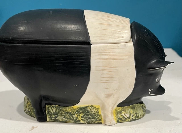 Sakura Warren Kimble Black & White Ceramic Pig Lidded Condiment Farm Decor