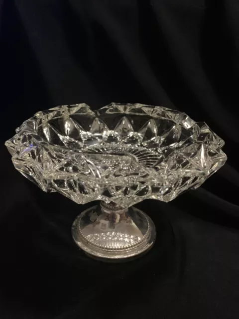 Vintage Crystal FB Rogers Silver Company Pedestal Ashtray Made in Italy