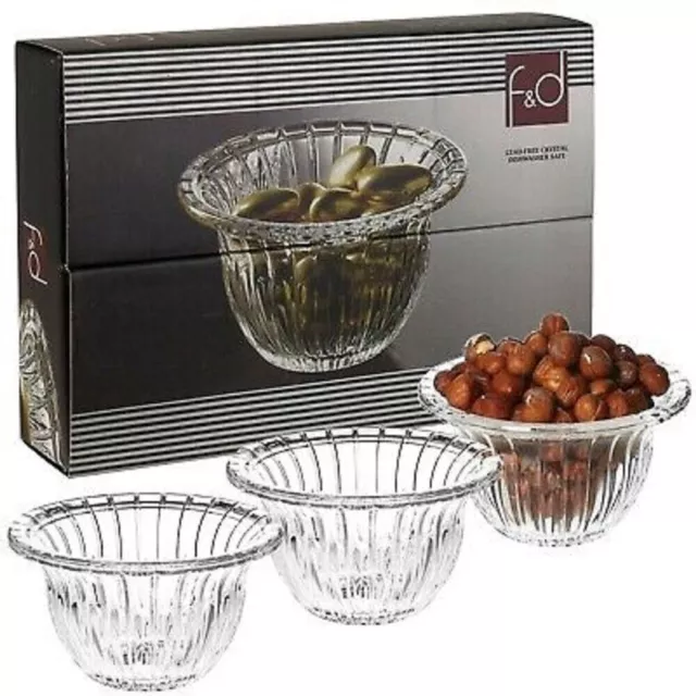 6 x F&D Lead Free Crystal Glass Dessert Bowls Appetiser Snack Dish Gift Box Set