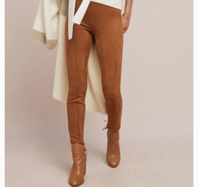 Anthropologie Faux Suede Leggings Chestnut Size 28 New NWT Ankle Zip Tan Caramel