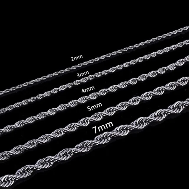 2/2.5/3/4/5/6/7mm 316L Stainless Steel Women Men Rope Chains Necklaces 18-32''