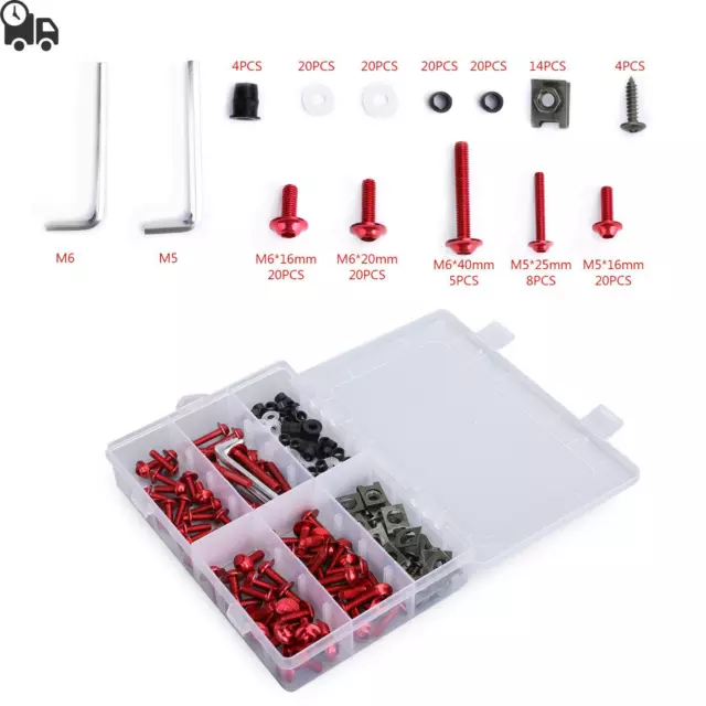 177PCS Sportbikes Motorcycle Fairing Bolts Kit M5/M6 Fastener Screws Red UK