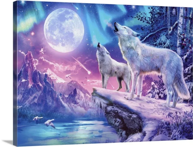 Wolves Howling 2 Canvas Wall Art Print, Fantasy Home Decor