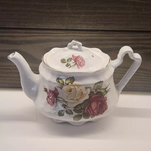 Vintage Arthur Wood Teapot Roses Gold Gilt England #6485 Tea Pot 2