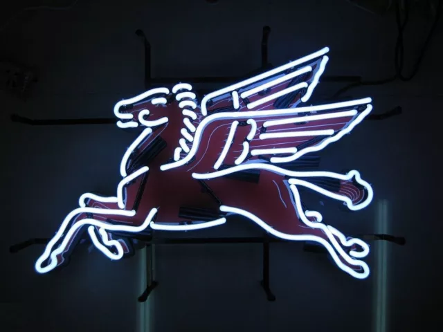 Mobil Gas Oil Pegasus Horse 20"x16" Neon Light Sign Lamp HD Vivid Printing