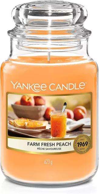 Yankee Candle Farm Fresh Peach 623g Große Duftkerze im Glas Fruchtiger Duft
