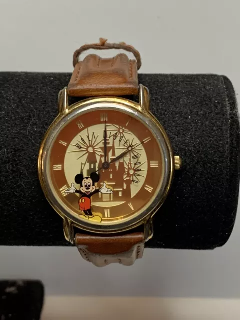 Disney Time Works Mickey Mouse Watch Leather Band New Battery