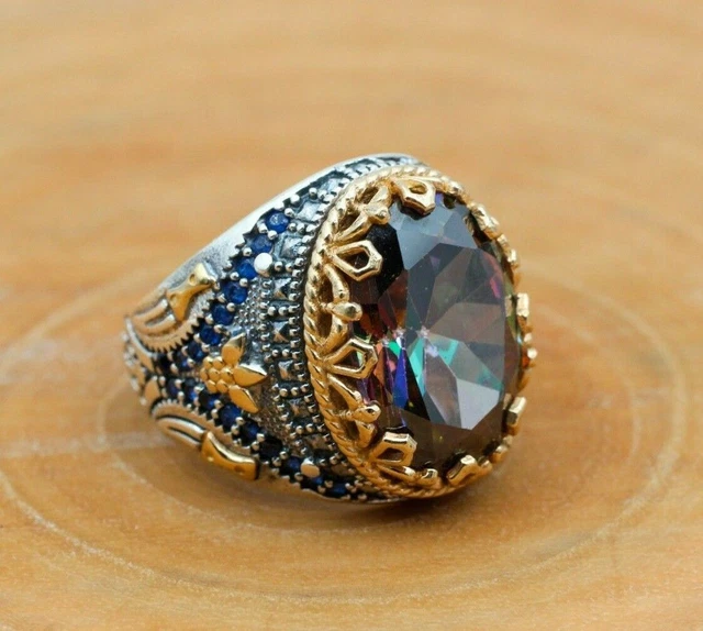 Bague pour homme en topaze mystique faite à la main en argent 925k avec...