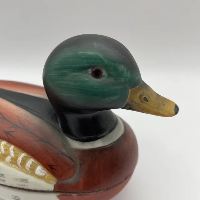 Mallard Duck Covered Candle Figurine Drake Stunning Painted Future Trinket Box