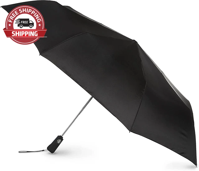 Totes Blue Line Golf Size Auto Open/Close Umbrella, Water Repellent Canopy, Blac