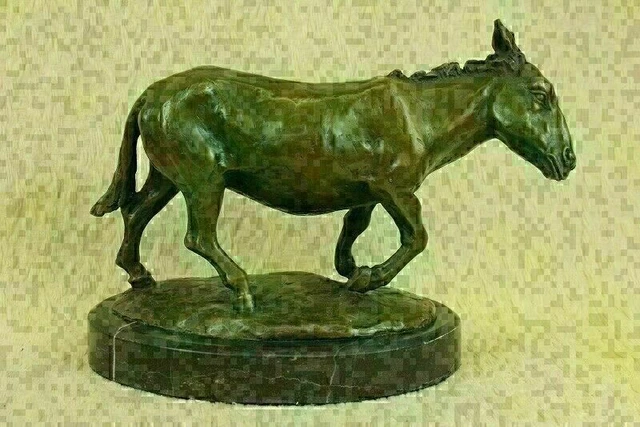 Vintage Bronze Donkey Mule Figural Sculpture Marble Base Figurine Decor Hotcast