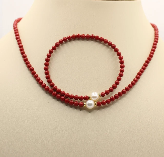 Originalissima collana da Donna Oro Corallo 8 mm rosso e