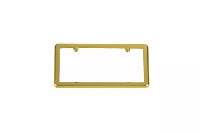 Gold License Plate Mounting Frame Tag Cover Holder + (Free) 2 Screw Caps / New