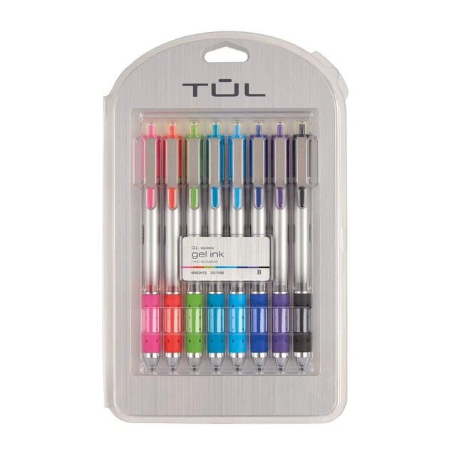 TUL Retractable Gel Pens, Bullet Point, 0.5 mm, Bright Ink, 8-Pack