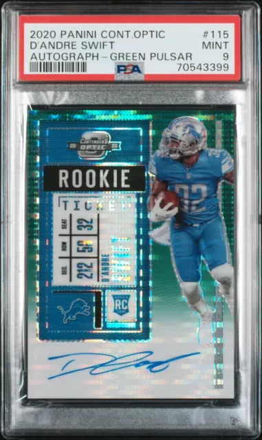 2020 D’Andre Swift Contenders Optic Rookie Ticket Auto Green Pulsar /27 PSA 9 RC