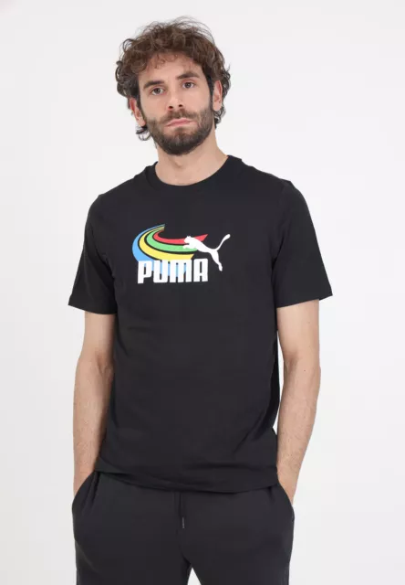 PUMA T-shirt Uomo Nero MANICA CORTA T-shirt sportiva nera da uomo Graphics