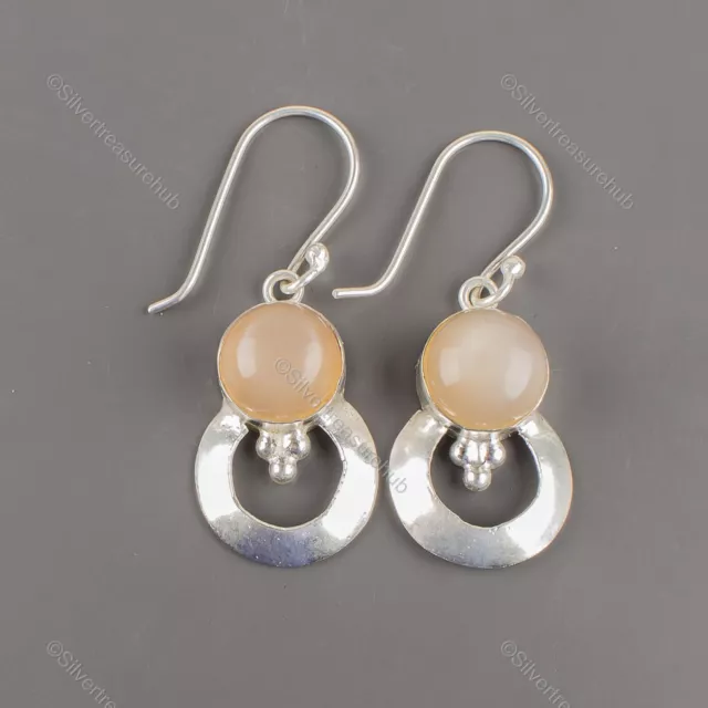 Natural Peach Moonstone Gemstone Drop/Dangle Earrings 925 Sterling Silver