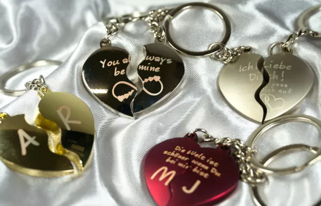 Schlüsselanhänger mit gravur Herz hälften Valentinstag Muttertag Geschenk 2