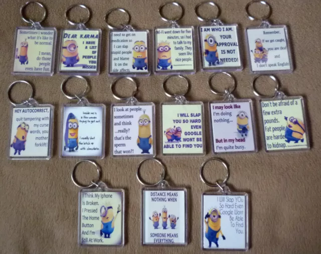 Minions Quote Keyrings. Novelty. Great Gift. Many Designs(2)