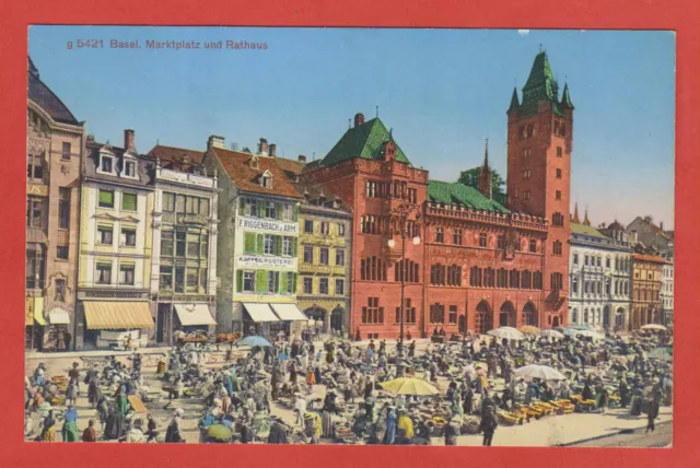 Schweiz Basel Marktplatz Rathaus. Kolorierte Ak. Zittau Sachsen Photoglob Zürich