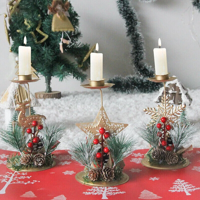 Christmas Golden Iron Candle Holder Snowflake Candlestick Home Table Decoration1